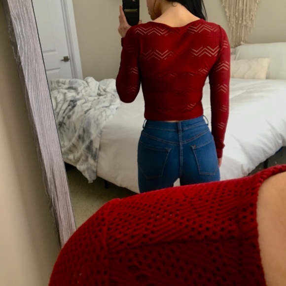 Forwver 21 Crop Maroon/Red Long Sleeve-T w/ Mesh❤️ - Picture 4 of 5